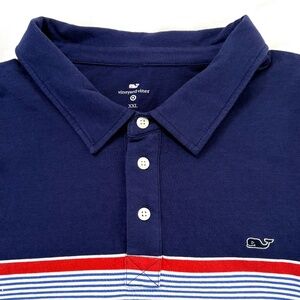 Vineyard Vines Polo Shirt Blue White Stripe Whale Logo Men’s XXL